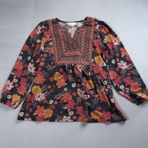 Favorites Floral Embroidered Peasant Blouse‎ Long Sleeve Small